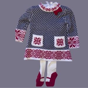 NEW CYNTHIA ROWLEY INFANT SET FESTIVE SWEATER DRESS W/TIGHTS • SIZES: 3-6M •6-9M